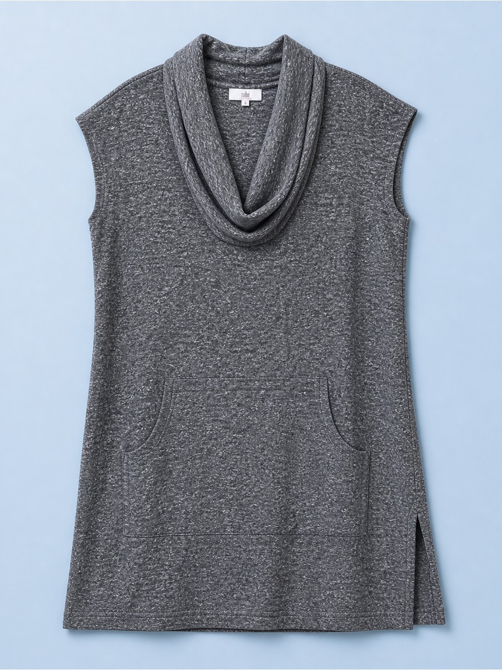 Bryn Walker Gray Marled Cowl Neck Lagenlook Knit Top ‎ Front Pocket Size EUC M